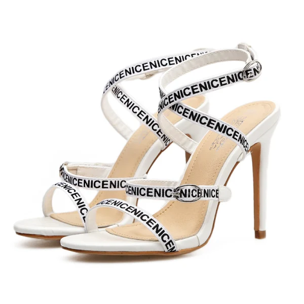 Mode Schwarz Strassenmode Sandalen Damen 2021 Knöchelriemen 10 cm Stilettos Peeptoes Sandaletten Hochhackige