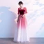 Elegant Burgundy Suede Prom Dresses 2021 A-Line / Princess V-Neck Star Sequins 1/2 Sleeves Backless Floor-Length / Long Prom Formal Dresses