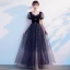 Bling Bling Bleu Roi Étoile Paillettes Faux Diamant Noeud Robe De Bal 2021 Princesse Encolure Carrée Manches Courtes Dos Nu Longue Promo Robe De Ceremonie