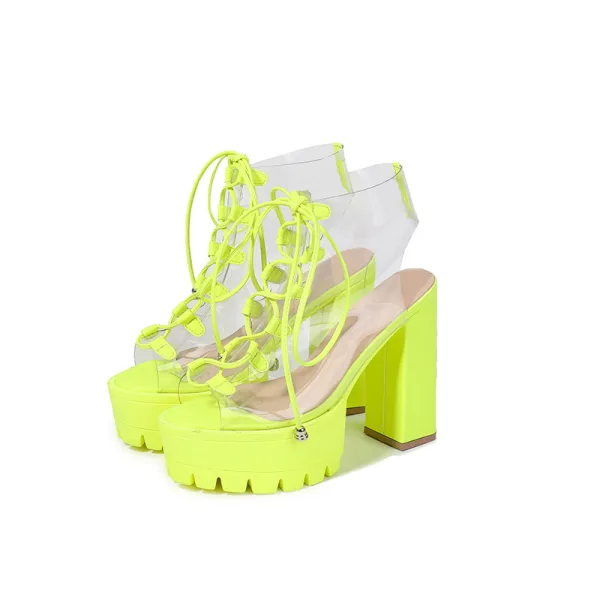 Fashion Transparent Black Street Wear Womens Sandals 2021 13 cm Thick Heels Open / Peep Toe Sandals High Heels
