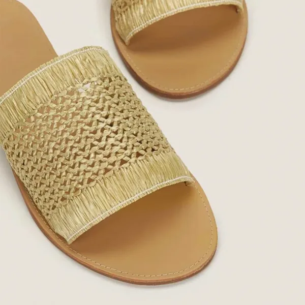 Abordable Marron Désinvolte Tresser Plate Pantoufle & Tongs 2021 Peep Toes / Bout Ouvert Chaussures Femmes