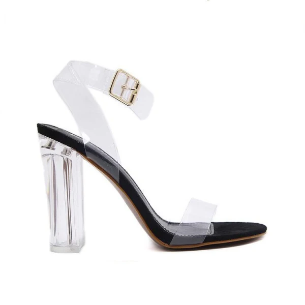 Sexy Transparent Noire Club de carnaval Sandales Femme 2021 Bride Cheville 10 cm Talons Épais Peep Toes / Bout Ouvert Sandales Talons Hauts