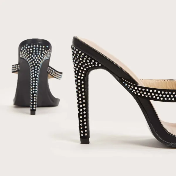 Romain Noire Vêtement de rue Faux Diamant Sandales Femme 2021 10 cm Talons Aiguilles Peep Toes / Bout Ouvert Sandales Talons Hauts