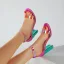 Eye-catching Fuchsia Laser Cocktail Party Evening Party Womens Sandals 2021 Ankle Strap 11 cm Thick Heels Open / Peep Toe Sandals High Heels