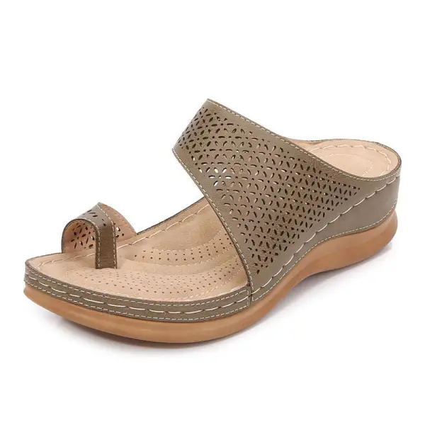 Böhmen Khaki Durchbohrt Flache Strand Sandalen Damen 2021 Freizeit Peeptoes Sandaletten