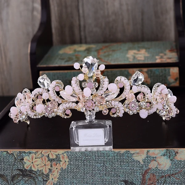 Fine Sukkertøyrosa Tiara Tilbehør Brudesmykker 2017 Rhinestone Metall