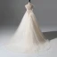 Romantic A-Line / Princess Champagne Tulle Wedding Dresses 2017 Appliques Lace Flower Backless Court Train Sleeveless