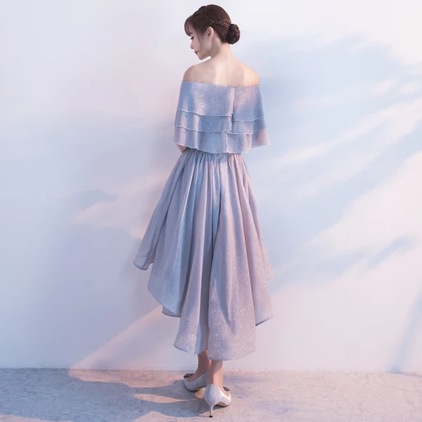 Glitter Argenté Robe De Cocktail 2017 De l'épaule Volants Asymétrique Robe De Ceremonie
