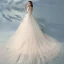 Élégant Princesse Ivoire Robe De Mariée 2017 1/2 Manches Appliques Dentelle Volants Tulle Dos Nu Chapel Train
