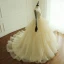 Luxury / Gorgeous Champagne Wedding Dresses 2017 Scoop Neck Long Sleeve Beading Artificial Flowers Backless Cascading Ruffles Tulle Ball Gown Chapel Train