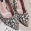 Sparkly Crystal Wedding Shoes Silver 2017 Glitter High Heels Stiletto Heels Pointed Toe 7 cm Pumps