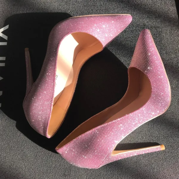 Charmant Rose Bonbon Soirée Escarpins 2020 Glitter Paillettes 12 cm Talons Aiguilles À Bout Pointu Escarpins