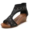 Bohemia Brown Street Wear Pierced Rhinestone Womens Sandals 2021 5 cm Wedges Open / Peep Toe Sandals