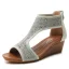 Böhmen Braun Strand Strass Sandalen Damen 2021 5 cm Keilabsatz Peeptoes Sandaletten