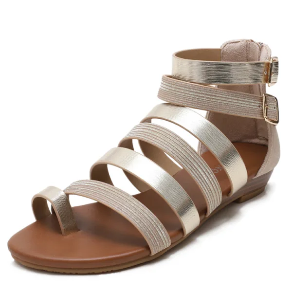 Roman Silver Street Wear Flat Womens Sandals 2021 Ankle Strap Open / Peep Toe Sandals