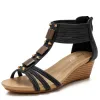 Roman Brown Street Wear Rivet Womens Sandals High Heels 2021 T-Strap 5 cm Wedges Open / Peep Toe Sandals