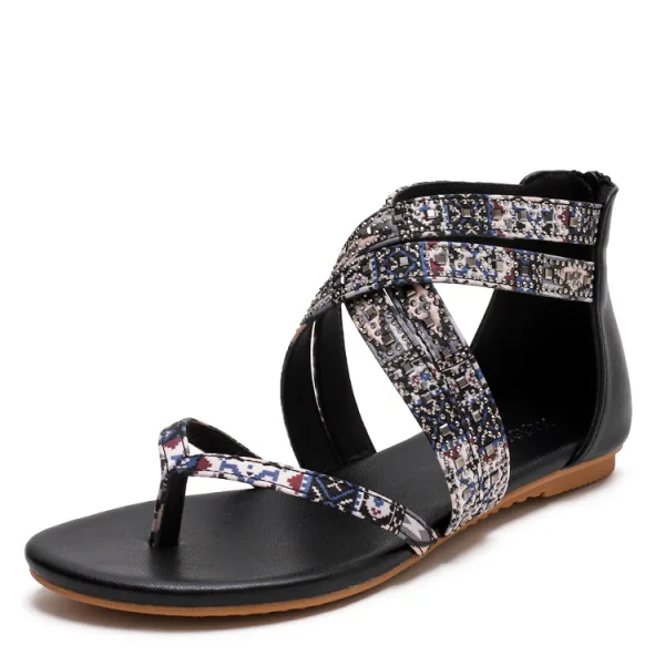 Bohême Marron Désinvolte Plage Plate Sandales 2021 X-Strap Peep Toes / Bout Ouvert Sandales Femme