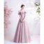Elegant Dusky Pink Prom Dresses 2021 A-Line / Princess Off-The-Shoulder Glitter Beading Crystal Short Sleeve Backless Floor-Length / Long Prom Formal Dresses