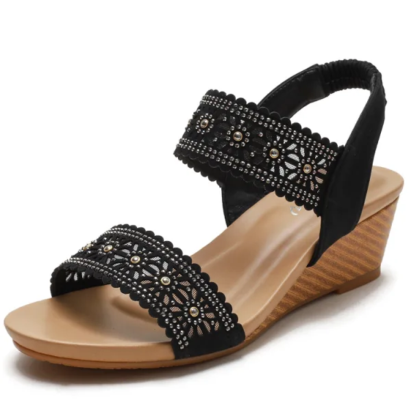 Roman Beige Street Wear Pierced Womens Sandals 2021 5 cm Wedges Open / Peep Toe Sandals