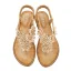 Bohemia Beige Street Wear Beach Flat Womens Sandals 2021 Pearl Rhinestone Lace Flower Open / Peep Toe Sandals