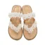 Bohemia Beige Summer Beach Flat Womens Sandals 2021 Pearl Rhinestone Lace Flower Open / Peep Toe Sandals