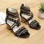 Bohême Noire Traditionnel Brodé Vêtement de rue Sandales Femme 2021 Bride Cheville 5 cm Talons Épais Peep Toes / Bout Ouvert Sandales Talons Hauts