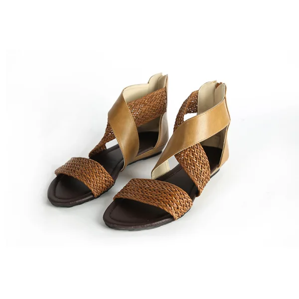 Romeins Zwarte Toevallig Zomer Platte Sandalen Dames 2021 Vlecht X-Strap Peep Toe Sandalen