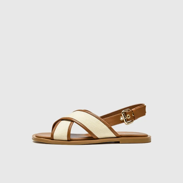 Roman Beige Street Wear Beach Summer Flat Womens Sandals 2021 Leather Open / Peep Toe Sandals