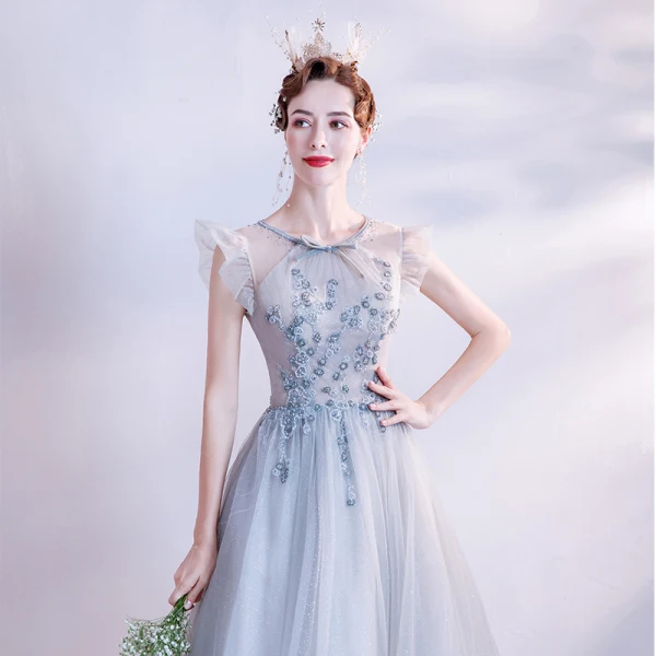 Vintage / Retro Silver Prom Dresses 2021 A-Line / Princess Scoop Neck Bow Beading Pearl Rhinestone Sequins Sleeveless Backless Floor-Length / Long Prom Formal Dresses