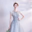 Vintage / Retro Silver Prom Dresses 2021 A-Line / Princess Scoop Neck Bow Beading Pearl Rhinestone Sequins Sleeveless Backless Floor-Length / Long Prom Formal Dresses
