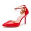 Charmant Weiß Brautschuhe 2021 Perle Strass Knöchelriemen 9 cm Stilettos Spitzschuh Hochzeit Sandaletten Hochhackige