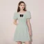 Fashion Sage Green Homecoming Short Graduation Dresses 2021 A-Line / Princess Square Neckline Rhinestone Bow Short Sleeve Formal Dresses