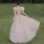 Simple Rougissant Rose Robe De Bal 2021 Princesse Encolure Carrée Paillettes Manches Courtes Dos Nu Longue Robe De Ceremonie