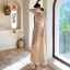 Chic / Beautiful Champagne Bow Bridesmaid Dresses 2021 A-Line / Princess Square Neckline Bell sleeves Floor-Length / Long Prom Wedding Party Dresses