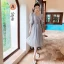 Modest / Simple Grey Bridesmaid Dresses 2021 A-Line / Princess Short Sleeve Bow Backless Tea-length Bridesmaid Wedding Party Dresses