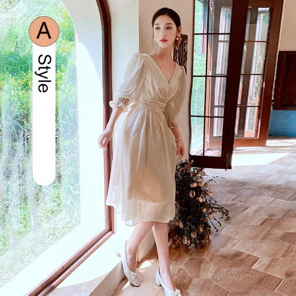 Simple Champagne Noeud Robe Demoiselle D'honneur 2021 Princesse Manches Courtes Thé Longueur Demoiselle D'honneur Robe Pour Mariage