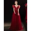 Charmant Bordeaux Robe De Bal 2021 Princesse Col v profond Perlage Paillettes Manches Courtes Dos Nu Longue Promo Robe De Ceremonie