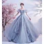 Moderne / Mode Bleu Ciel Volants en Cascade Robe De Bal Bretelles croisées 2021 Princesse De l'épaule Perlage Cristal Perle Faux Diamant Manches Courtes Dos Nu Longue Promo Robe De Ceremonie
