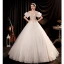 Affordable Charming Ivory Beading Pearl Sequins Wedding Dresses 2021 Ball Gown Off-The-Shoulder Ruffle Short Sleeve Backless Chapel Train Wedding