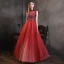 High-end Burgundy Prom Dresses 2021 A-Line / Princess High Neck Handmade  Beading Crystal Rhinestone Sleeveless Floor-Length / Long Prom Formal Dresses