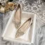 Elegant Champagne Pearl Rhinestone Satin Wedding Shoes 2021 Pointed Toe Flat Wedding Heels