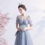 Chic / Belle Gris Robe De Bal 2021 Princesse Encolure Carrée Manches Courtes Dos Nu Perlage Perle En Dentelle Fleur Longue Promo Robe De Ceremonie