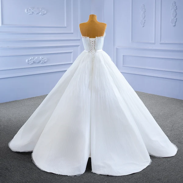 High End Weiß Fallende Rüsche Brautkleider / Hochzeitskleider 2021 Ballkleid Rüschen Bandeau Ärmellos Rückenfreies Lange Hochzeit