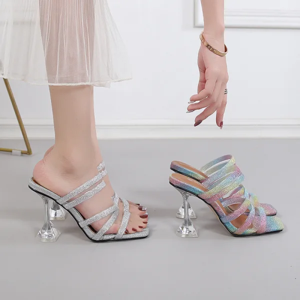 Sexy Casual Multi-Colors Rainbow Womens Sandals 2021 9 cm Stiletto Heels Open / Peep Toe Sandals High Heels