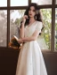 Modest / Simple Ivory Homecoming Satin Graduation Dresses 2021 A-Line / Princess V-Neck Short Sleeve Tea-length Formal Dresses