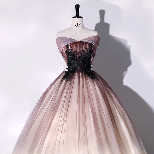 Élégant Dégradé De Couleur Champagne Robe De Bal 2022 Robe Boule Bustier En Dentelle Fleur Sans Manches Dos Nu Longue Robe De Ceremonie