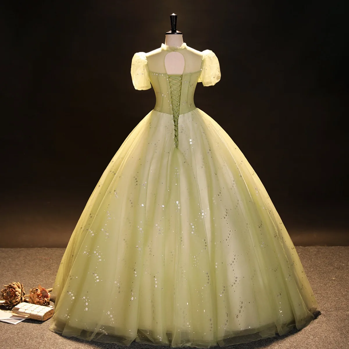 Elegant Sage Green Beading Pearl Sequins Prom Dresses 2023 Ball Gown High Neck Short