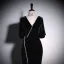 Sexy Black Solid Color Rhinestone Velvet Evening Dresses 2023 Trumpet / Mermaid V-Neck Short Sleeve Backless Floor-Length / Long Evening Party Formal Dresses