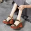 Vintage / Retro Clover Green Street Wear Womens Sandals 2020 Leather Flower 7 cm Wedges Open / Peep Toe Sandals
