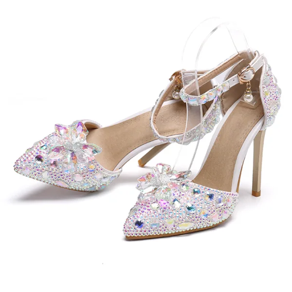 Charmant Multifarben Brautschuhe 2019 Knöchelriemen Kristall Strass 11 cm Stilettos Spitzschuh Hochzeit Hochhackige